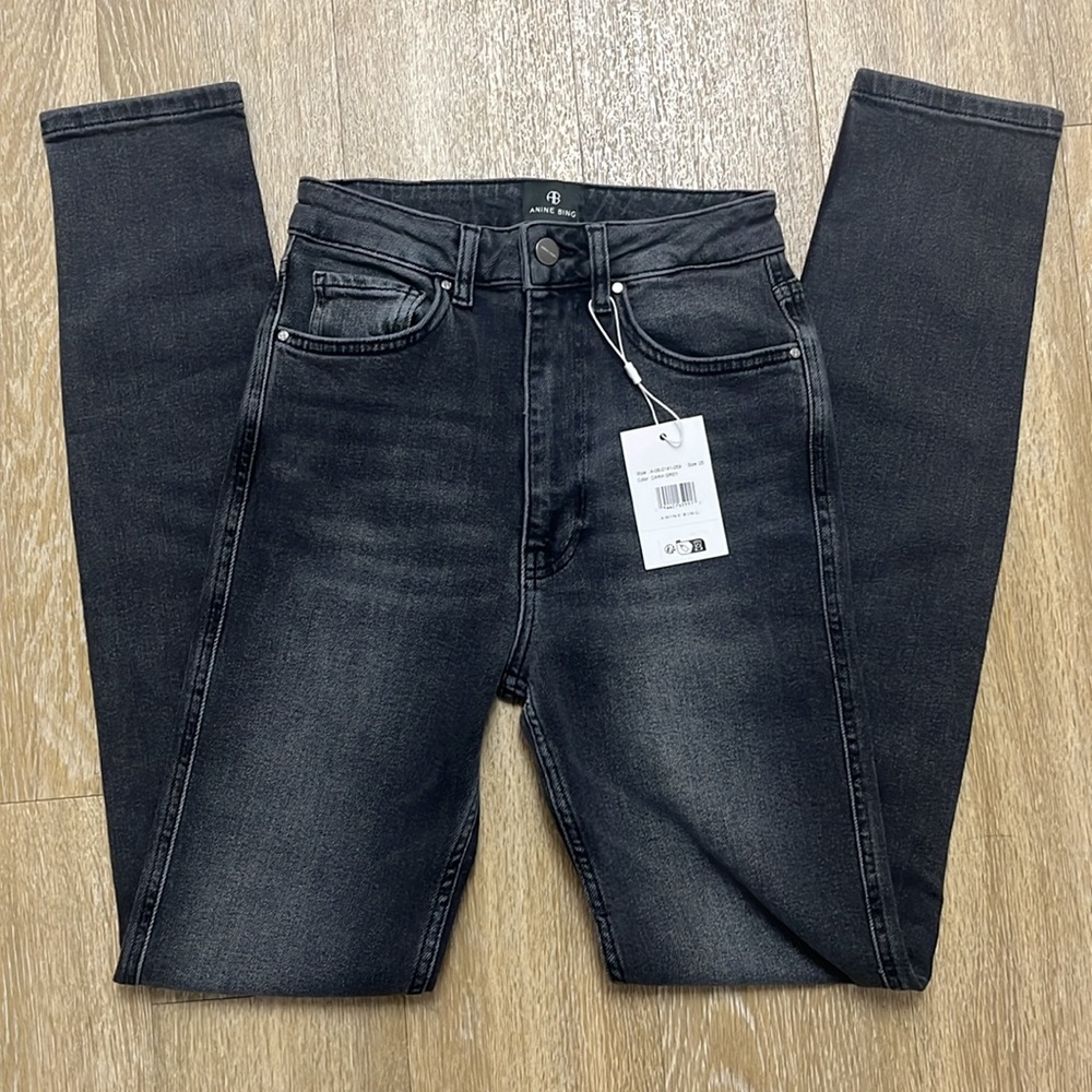 Anine Bing Beck High Rise Slim Jeans Iron Grey Gray Meghan Markle Size 25 - Picture 8 of 11